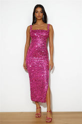 Bright Glimmer Sequin Midi Dress Pink